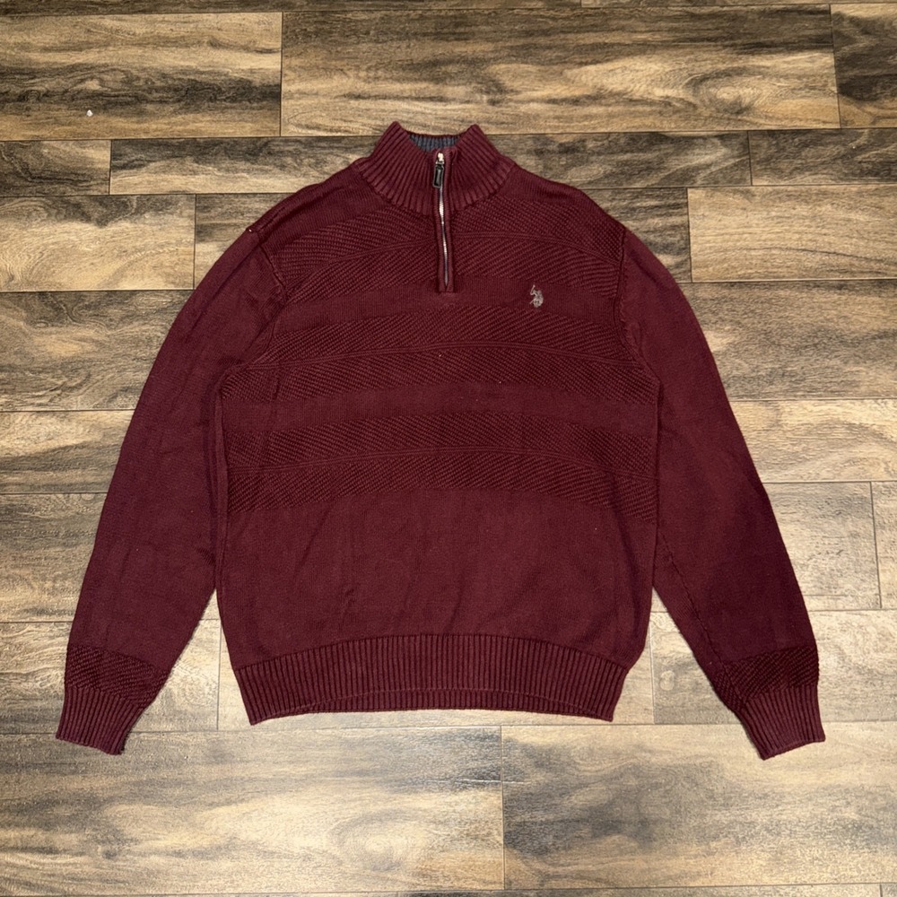 US Polo Assn. Quarter Zip Textured Knit Pullover Sweater Men's XL Burgundy